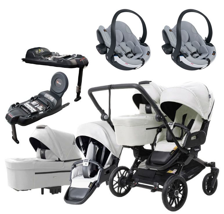 Emmaljunga Double Sento tvillingvagn Flat+ 2026 + BeSafe iZi Go Modular X2 babyskydd + bas
