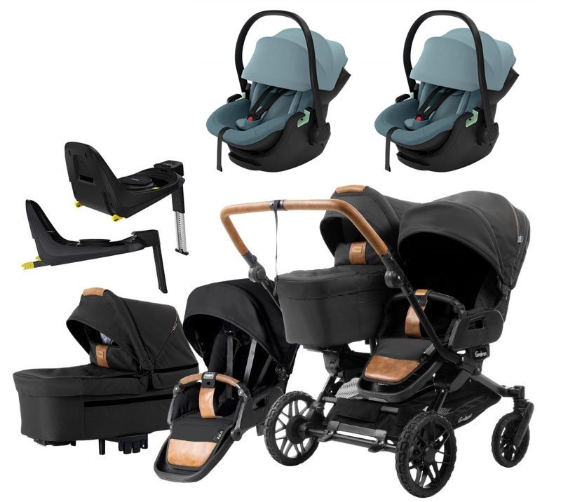 Emmaljunga Double Sento tvillingvagn Flat+ 2026 + Thule Maple babyskydd + bas