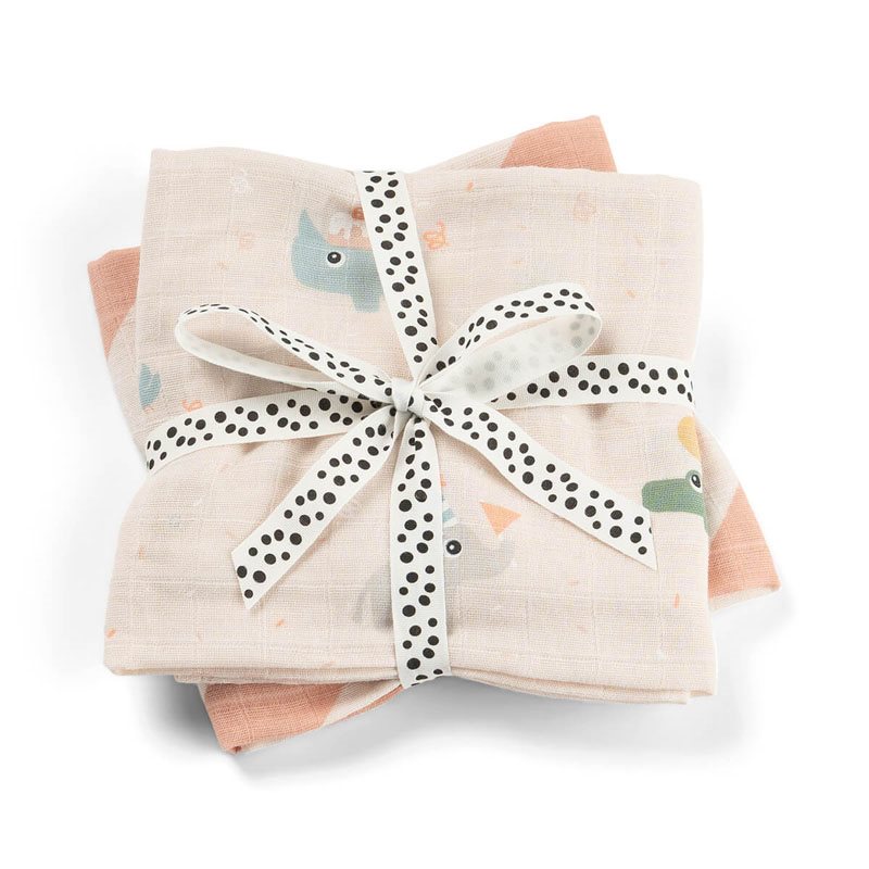 Done by Deer burp cloth 2-pack, celebration coral
