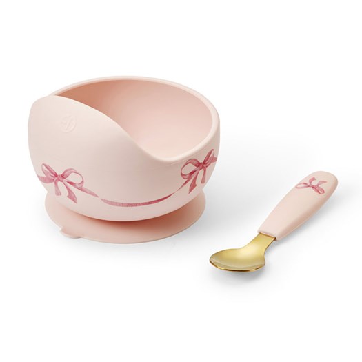 Elodie Details silikonskål med sked, rosy bow
