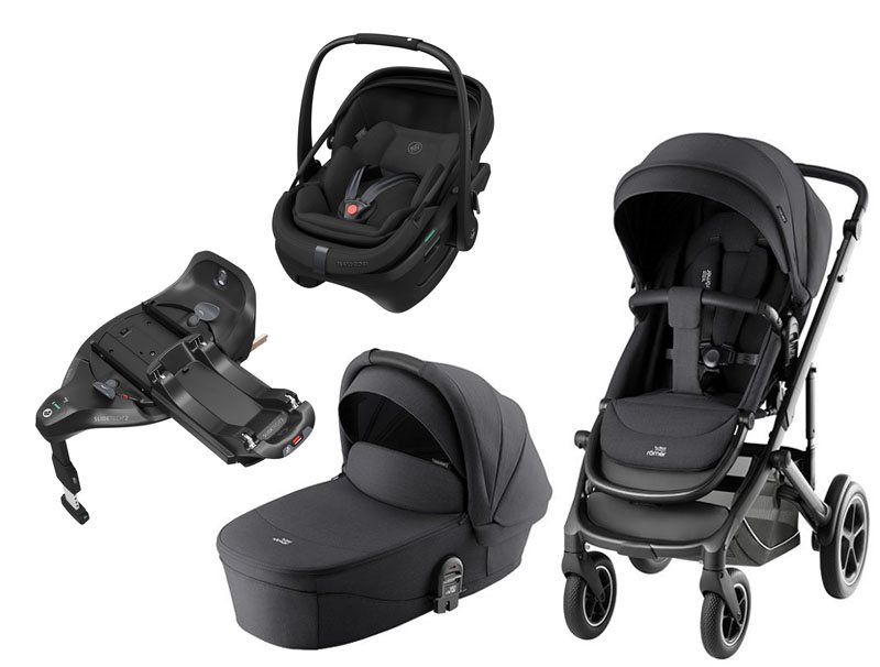 Britax Smile 5Z duovagn + Maxi-Cosi Coral Slide Pro babyskydd + isofixbas