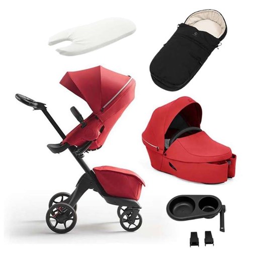 Stokke Xplory X duovagn, ruby red + tillbehörspaket