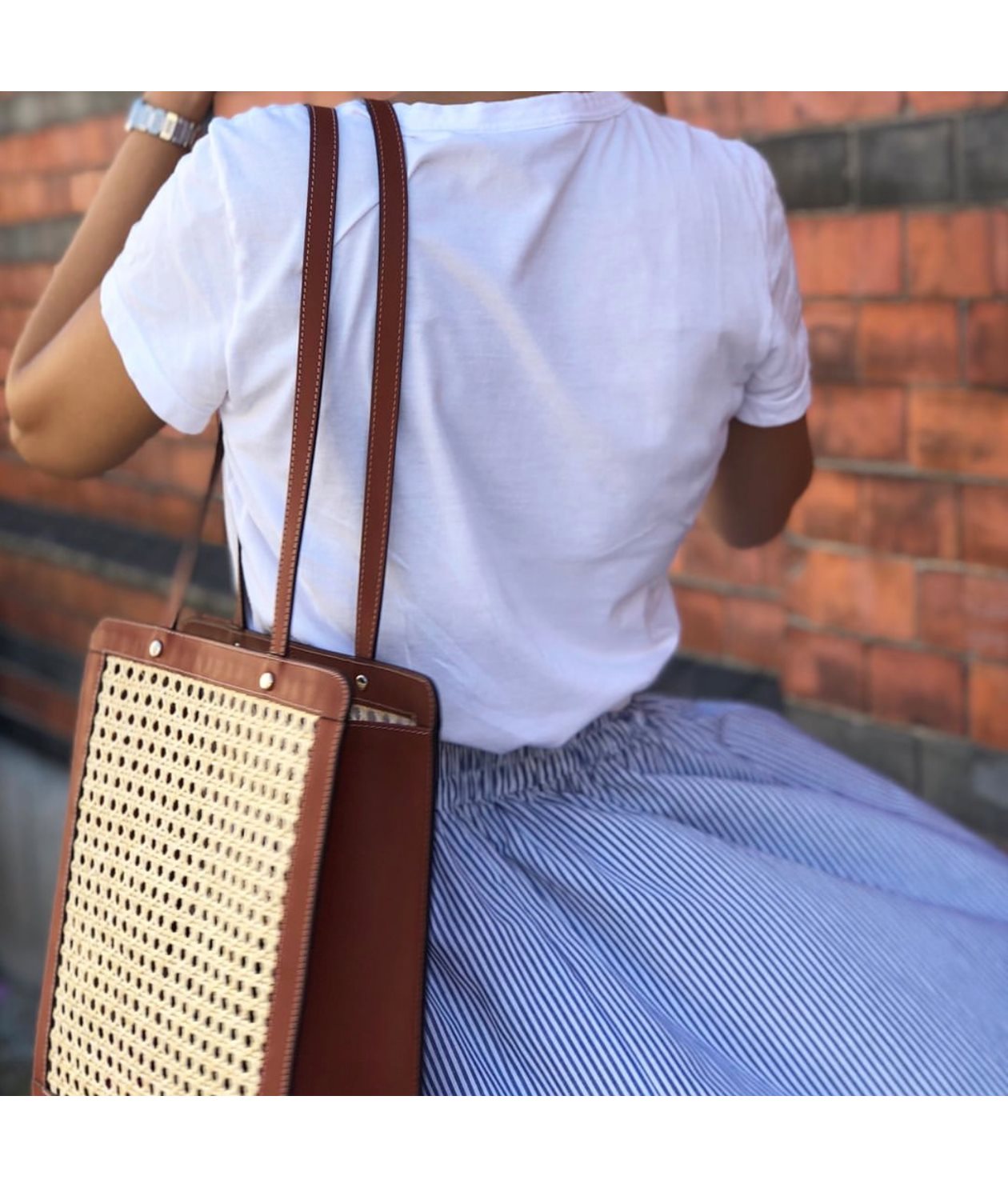 Palmgrens - Tall Rattan Bag - Leather since 1896