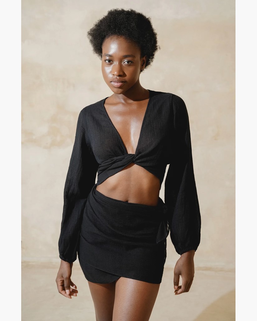 Yogatopp Ramie Wrap Top, Black - Studio K