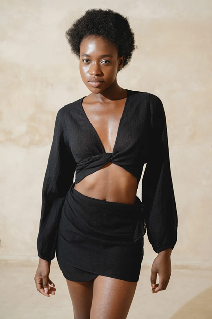 Yogatopp Ramie Wrap Top, Black - Studio K