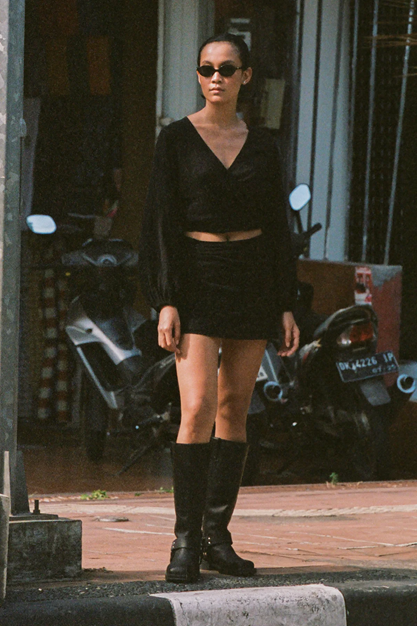 Yogatopp Ramie Wrap Top, Black - Studio K