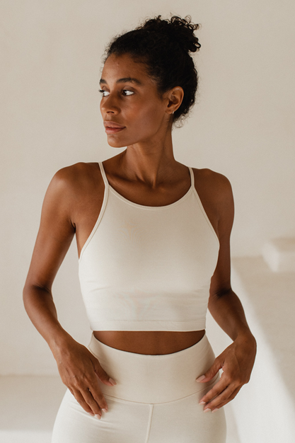 Yogatopp Ester Bamboo Built-in Bra Crop Top, Oatmeal - Studio K
