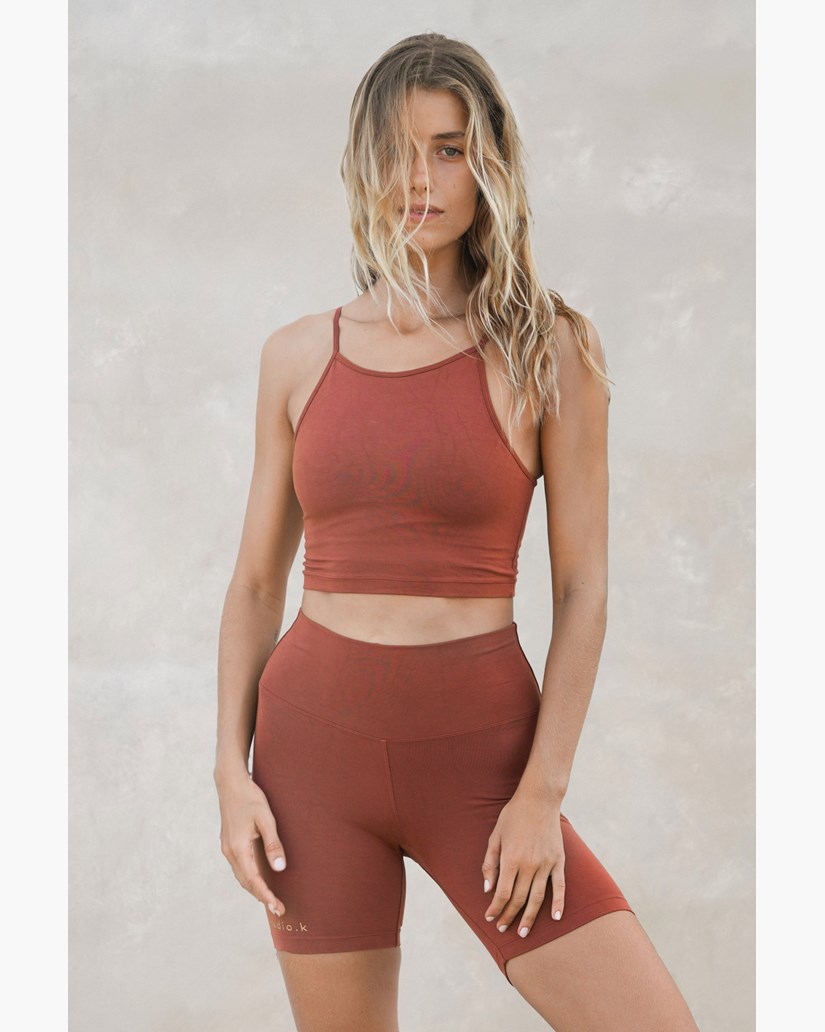 Yogatopp Ester Bamboo Built-in Bra Crop Top, Cinnamon - Studio K
