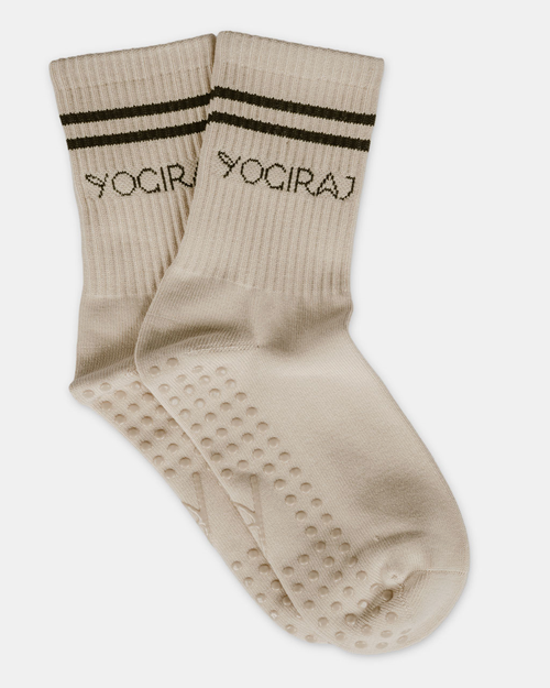 Pilatessockor Pilates grip socks i ekologisk bomull, Haze cream - Yogiraj