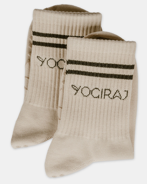 Pilatessockor Pilates grip socks i ekologisk bomull, Haze cream - Yogiraj