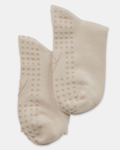 Pilatessockor Pilates grip socks i ekologisk bomull, Haze cream - Yogiraj