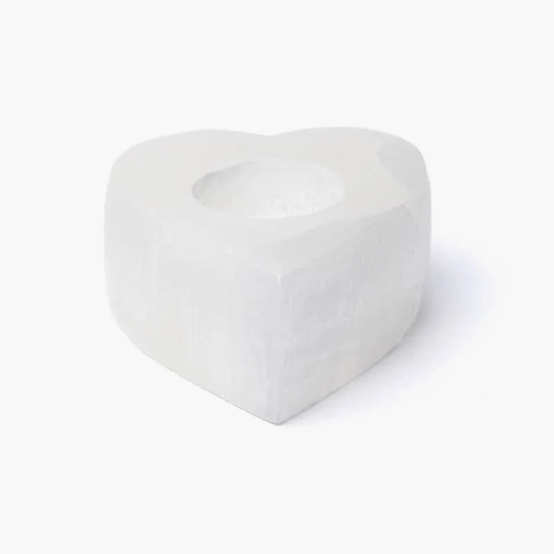 Ljushållare i Selenit Hjärta - Selenite Heart Candle Holder