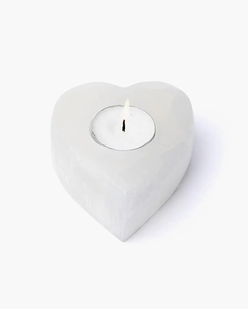 Ljushållare i Selenit Hjärta - Selenite Heart Candle Holder