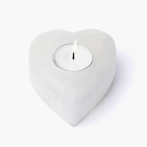 Ljushållare i Selenit Hjärta - Selenite Heart Candle Holder