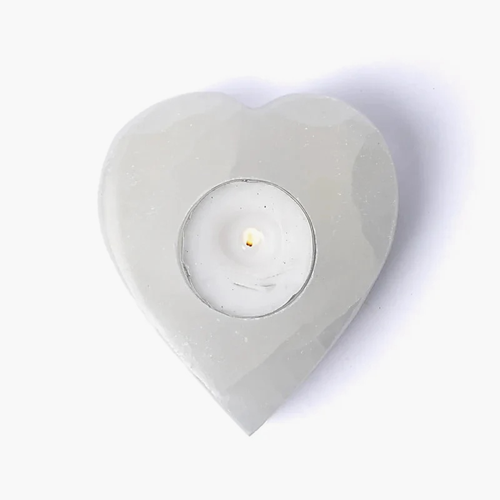 Ljushållare i Selenit Hjärta - Selenite Heart Candle Holder