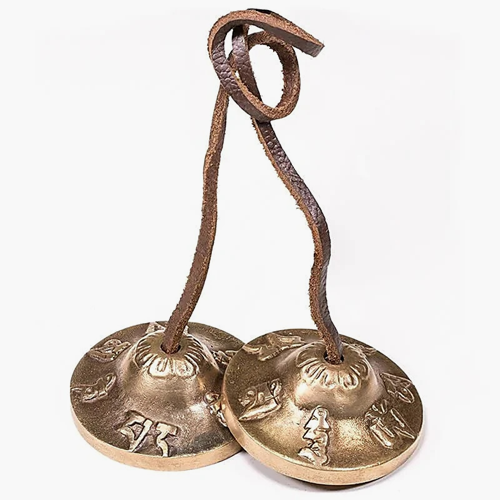 Tingsha med Om Mani Padme Hum - Meditationscymbaler i Mässing 6 cm