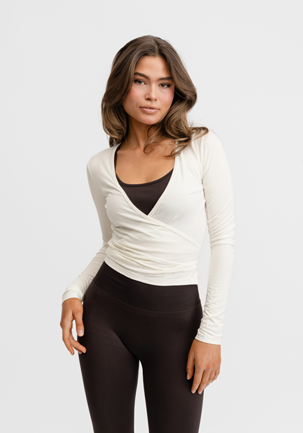 Ballet Wrap Top Long Sleeve White - Omlottopp Dam | Drop of Mindfulness