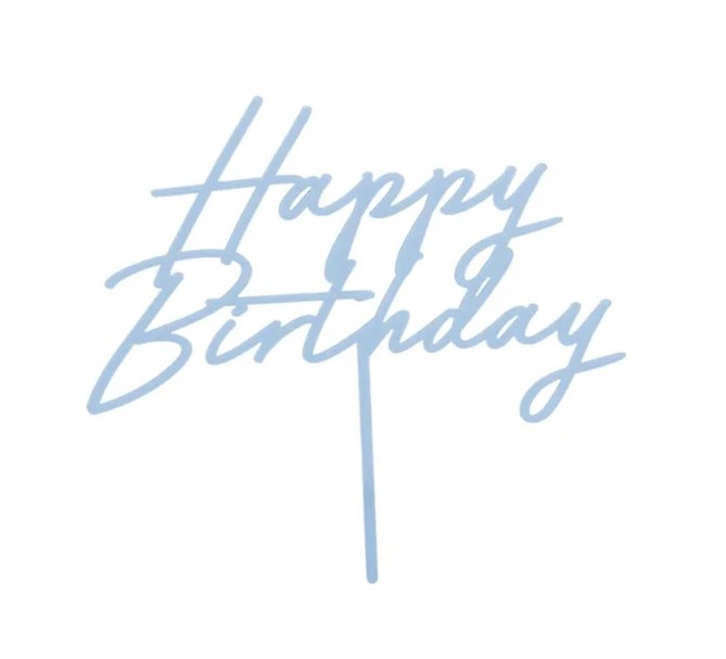 Tårtdekoration Happy Birthday, ljusblå akryl