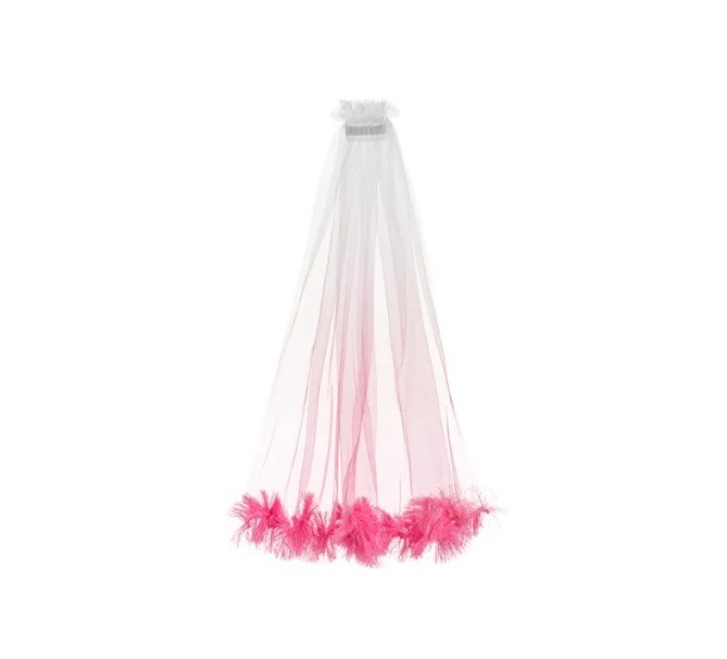 Slöja med rosa fjädrar till möhippa