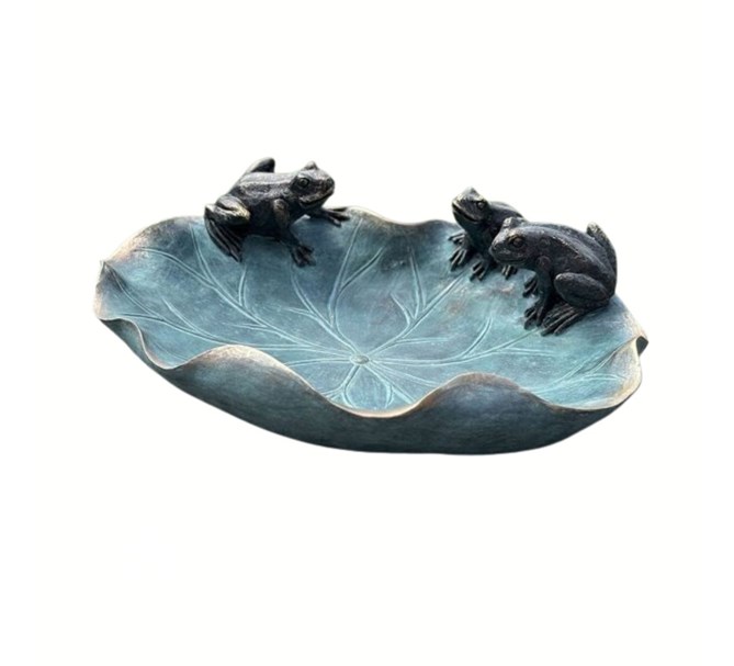 Fågelbad/-matare grodor på lotusblad 35 cm
