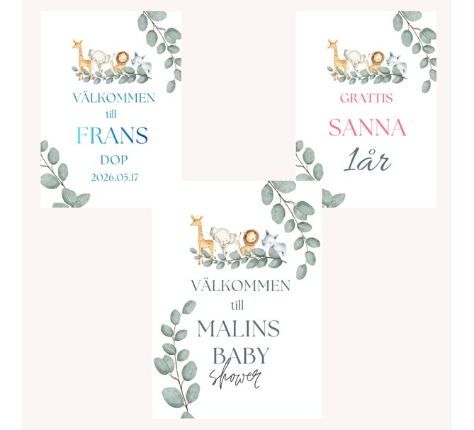 Personlig välkomstskylt botanisk/djur valfri text