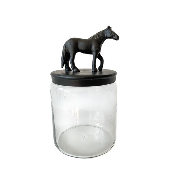 Glass Jar W Horse  Black Matt