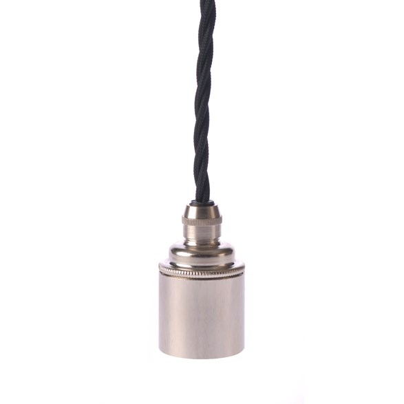 Upphäng E27 slät lamph. nickel 2,5m svart tvinnad kabel