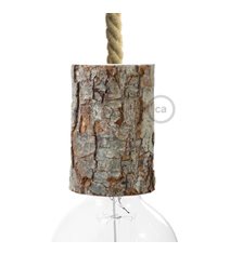 Lamphållare E27 i trä med bark - Small