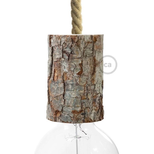 Lamphållare E27 i trä med bark - Small