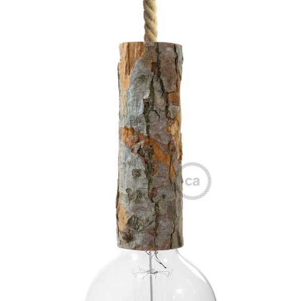 Lamphållare E27 i trä med bark - Large