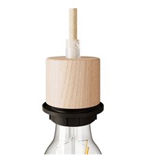 Cylindrisk gängad lamphållare E27 i trä för lampskärm med dragavlastare