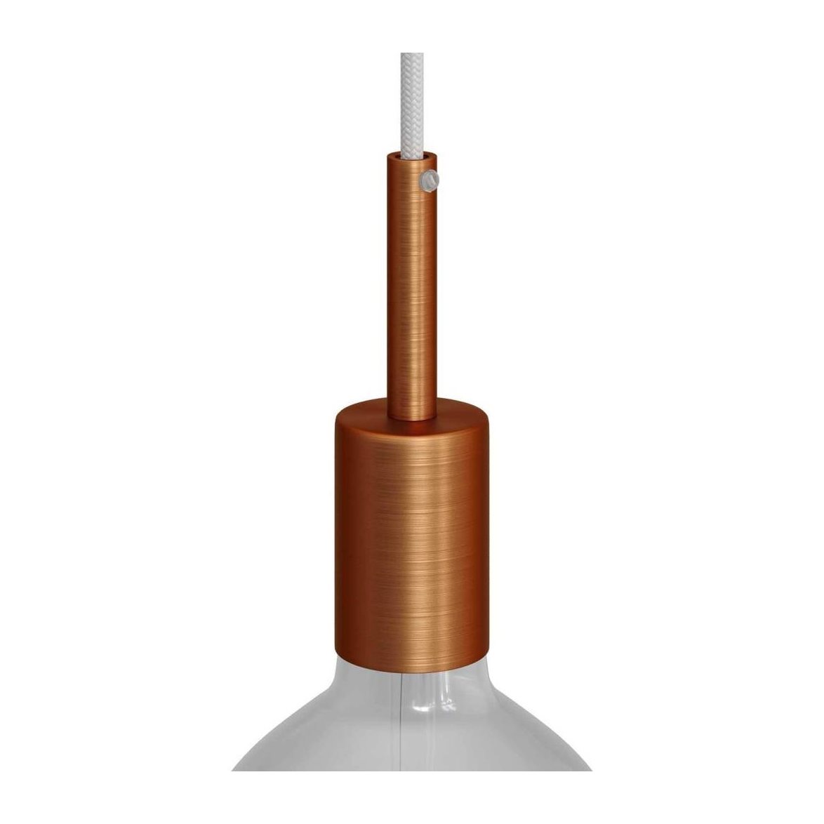 Kit cylindrisk lamphållare E27 i metall med 7 cm lång dravaglastare satin koppar