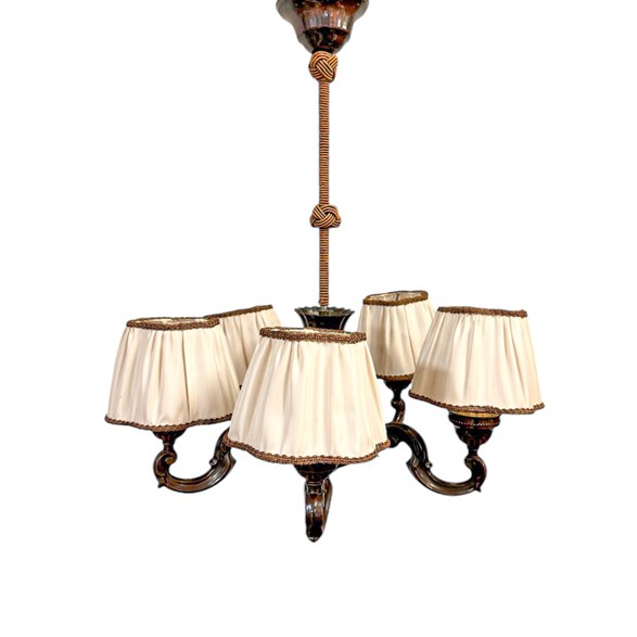 Taklampa 5armar Brun/Vit Trä , 62 cm