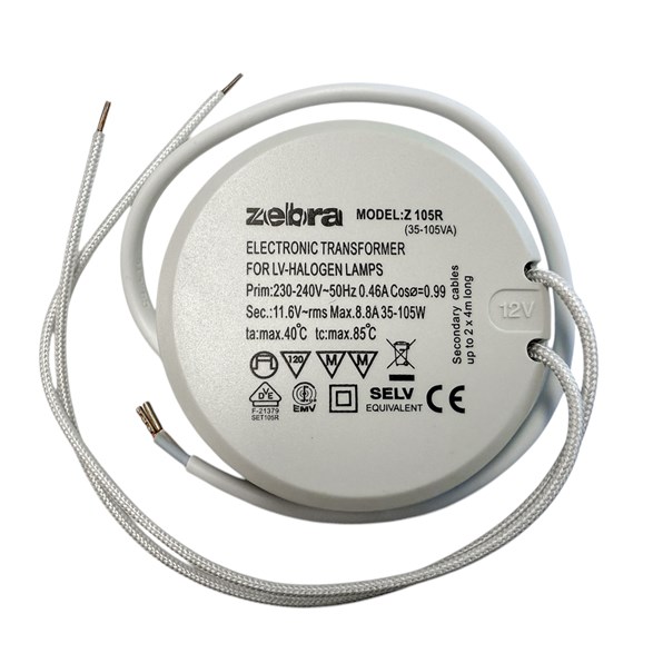 Transformator vit, rund 35-105W Zebra