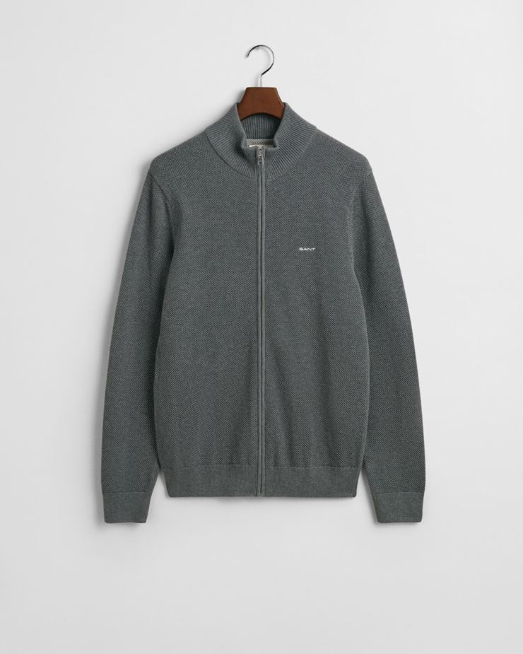COTTON PIQUE ZIP CARDIGAN