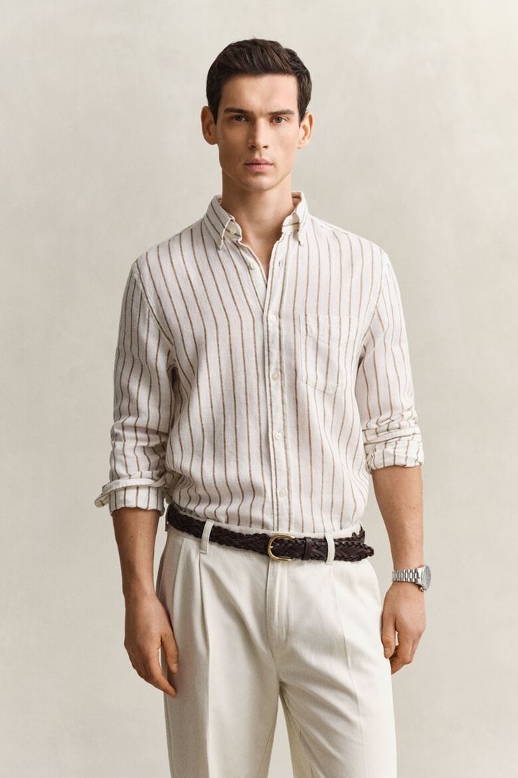 REG LINEN VISCOSE STRIPE SHIRT