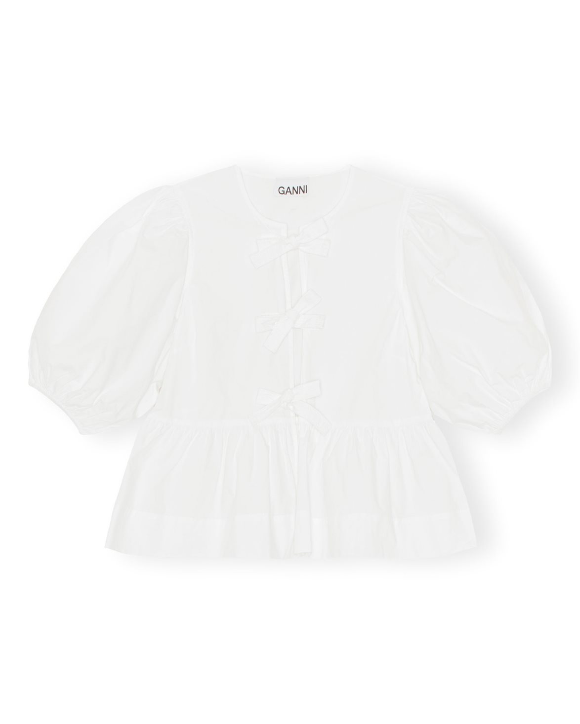 トップス Ganni Cotton Poplin Peplum Blouse Cotton Poplin Peplum Tie Blouse | GANNI IT