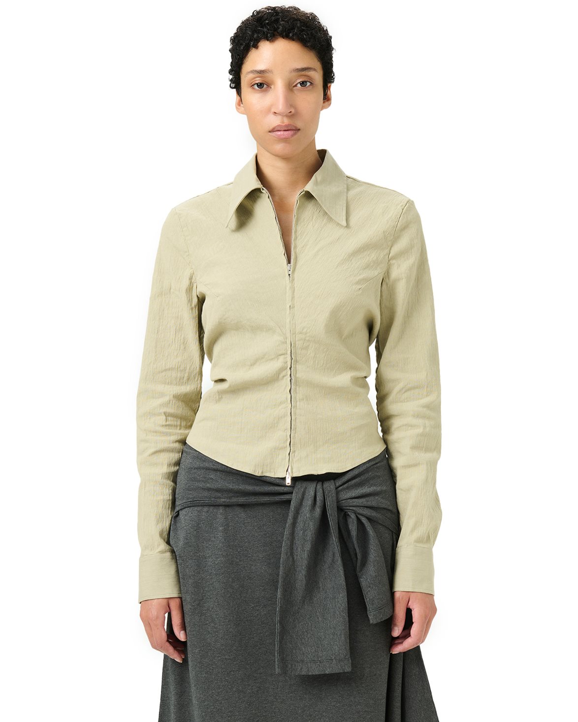 Our Legacy Slim Zip Shirt Dry Grass Rugged Lincot - Vallgatan 12