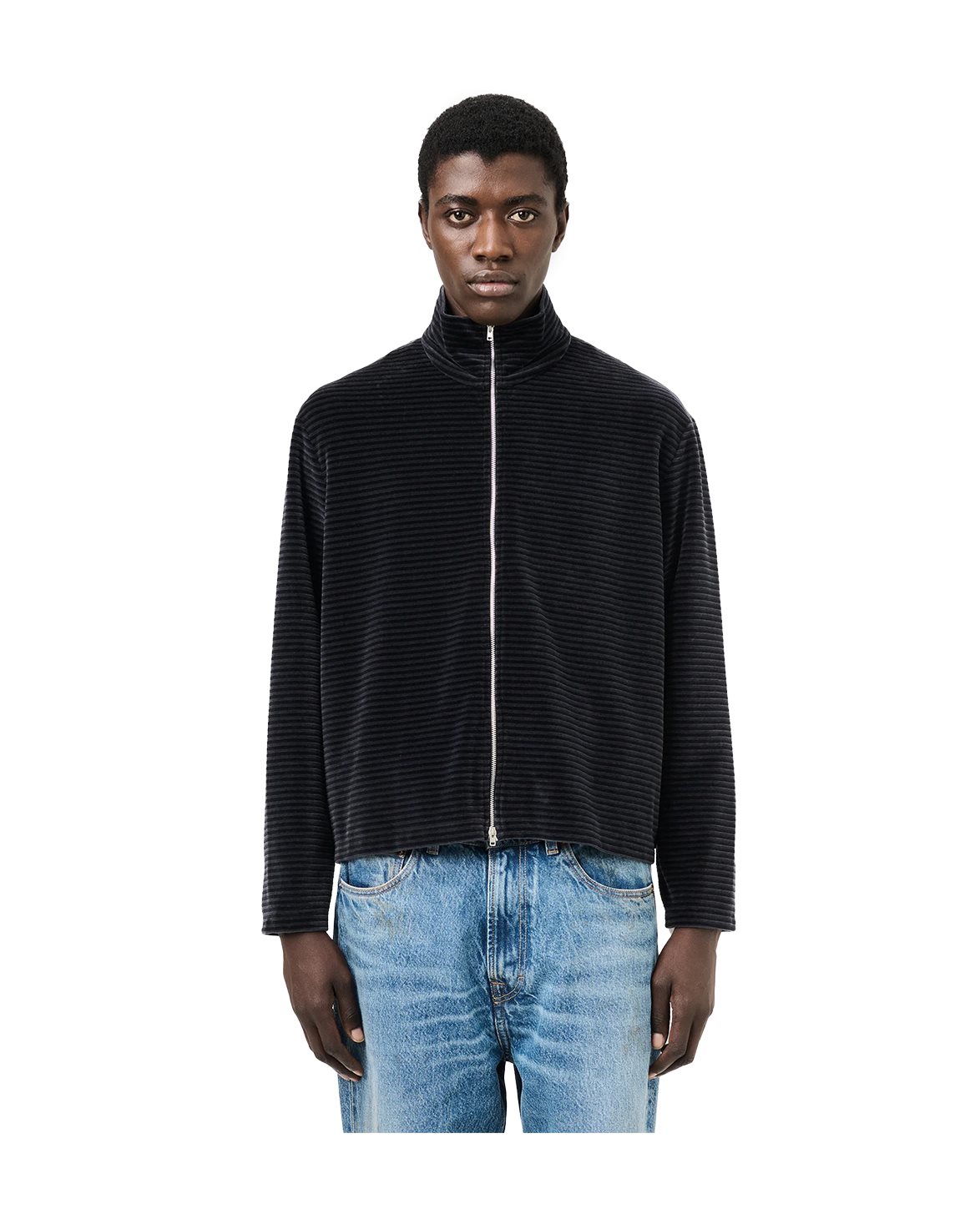 Our Legacy Shrunken Fullzip Polo Phantom Stripe Velour