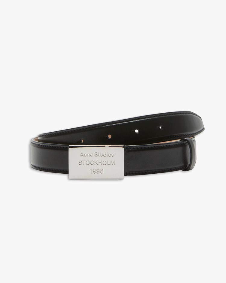 Acne Studios Engraved Logo Leather Belt Black