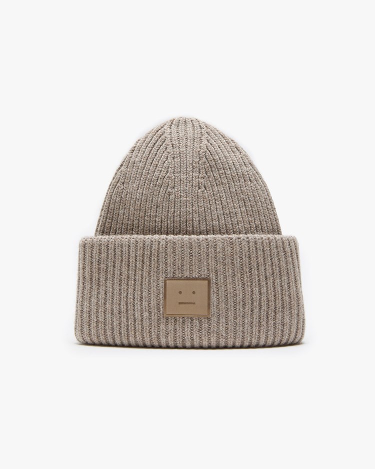 Acne Studios Large Face Logo Beanie Greige Melange