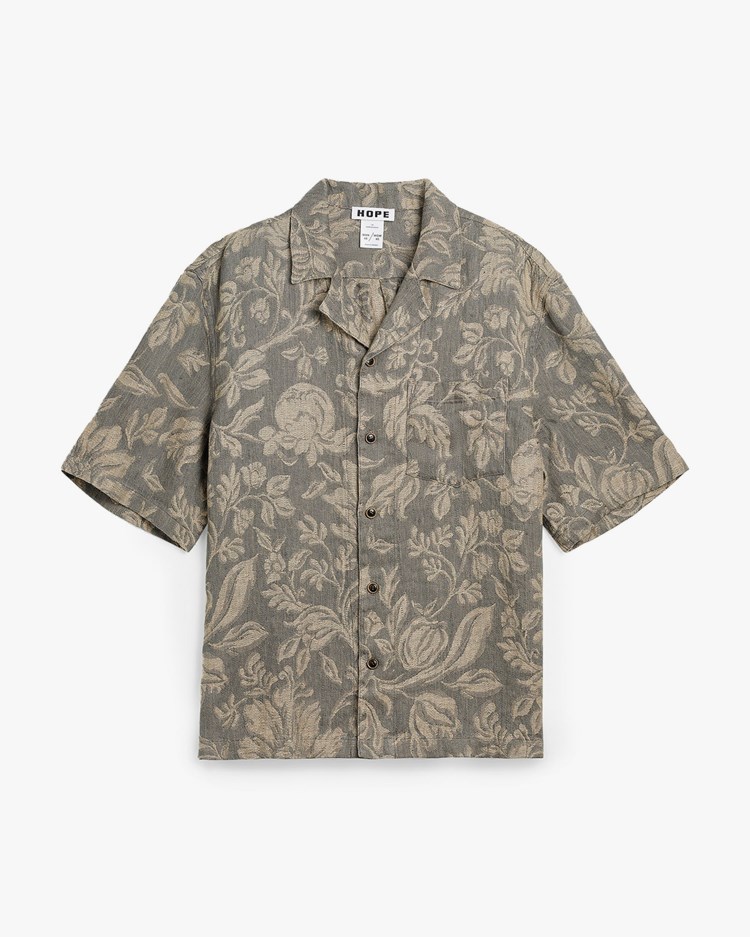 Hope Blues Shirt Grey Linen Jacquard