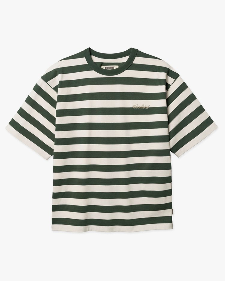 Woodbird Beam Stripe Tee Pine Green