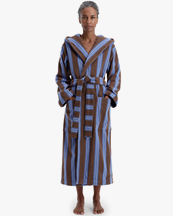 Tekla Terry Hooded Bathrobe Chestnut Stripes