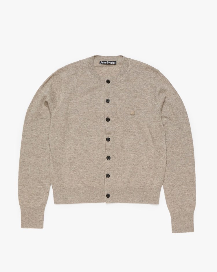 Acne Studios Face Crew Neck Wool Cardigan Greige Melange