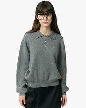 Dunst Cashmere Collared Sweater Dark Melange Grey