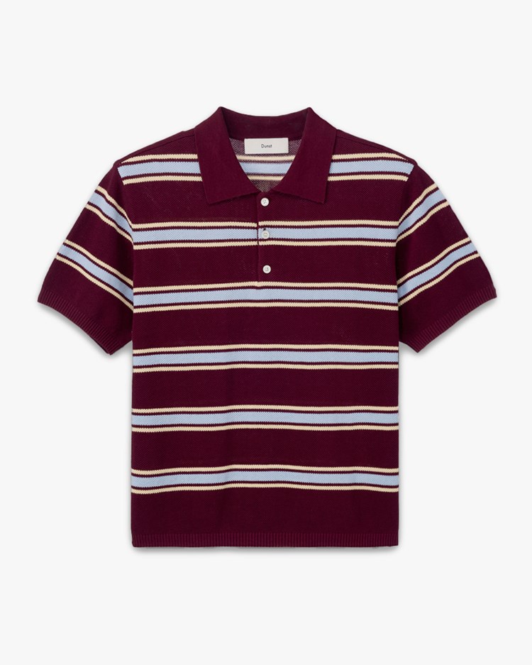 Dunst Striped Shortsleeve Polo Knit Burgundy/Sky Blue