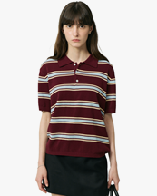 Dunst Striped Shortsleeve Polo Knit Burgundy/Sky Blue