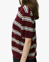 Dunst Striped Shortsleeve Polo Knit Burgundy/Sky Blue
