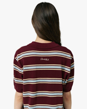 Dunst Striped Shortsleeve Polo Knit Burgundy/Sky Blue